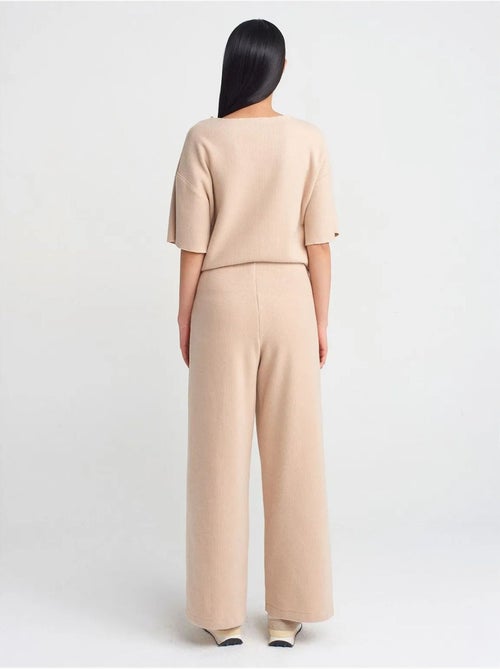 DILVIN Pantalon Femme En Maille À Taille Haute Et Jambe Large - Kiabi