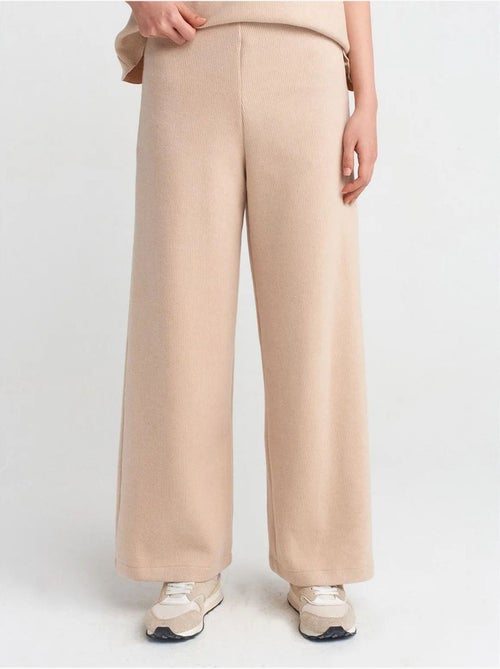 DILVIN Pantalon Femme En Maille À Taille Haute Et Jambe Large - Kiabi
