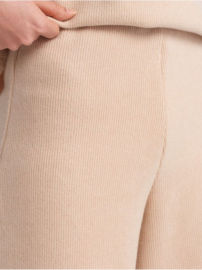 DILVIN Pantalon Femme En Maille À Taille Haute Et Jambe Large Beige - Kiabi