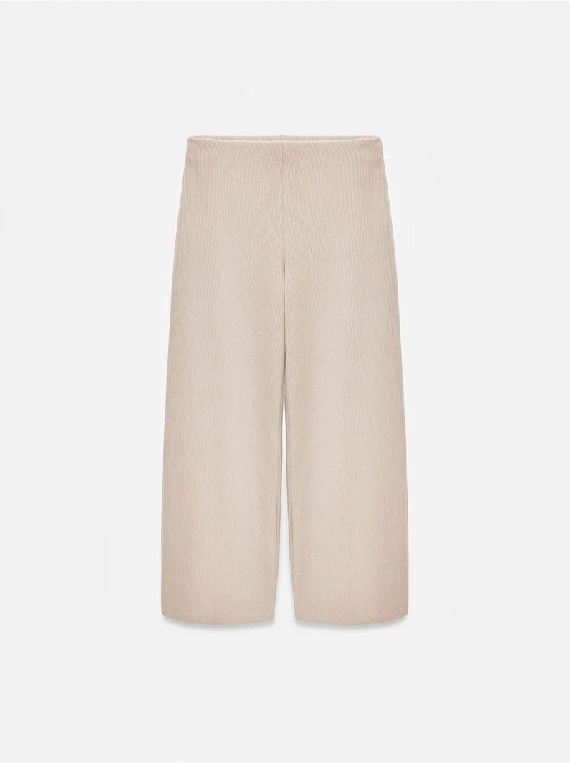 DILVIN Pantalon Femme En Maille À Taille Haute Et Jambe Large Beige - Kiabi