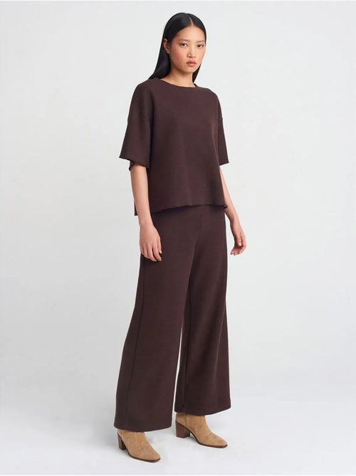 DILVIN Pantalon Femme En Maille À Taille Haute Et Jambe Large - Kiabi DILVIN Pantalon Femme En Maille À Taille Haute Et Jambe Large - Kiabi