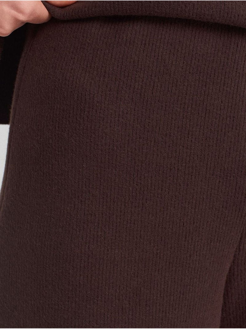 DILVIN Pantalon Femme En Maille À Taille Haute Et Jambe Large Marron chocolat - Kiabi