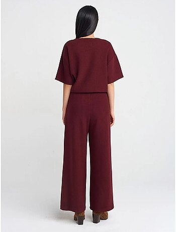 DILVIN Pantalon Femme En Maille À Taille Haute Et Jambe Large