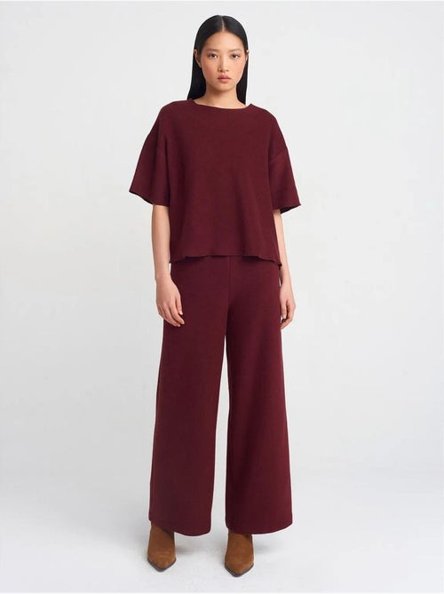 DILVIN Pantalon Femme En Maille À Taille Haute Et Jambe Large - Kiabi