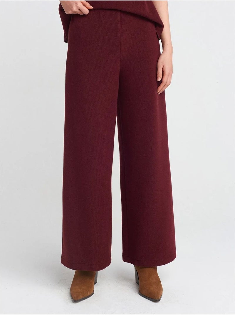 DILVIN Pantalon Femme En Maille À Taille Haute Et Jambe Large Rouge bordeaux - Kiabi