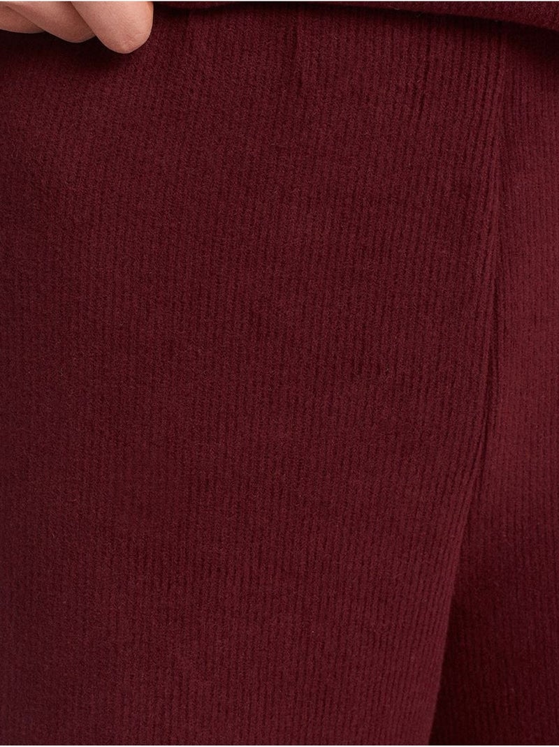 DILVIN Pantalon Femme En Maille À Taille Haute Et Jambe Large Rouge bordeaux - Kiabi
