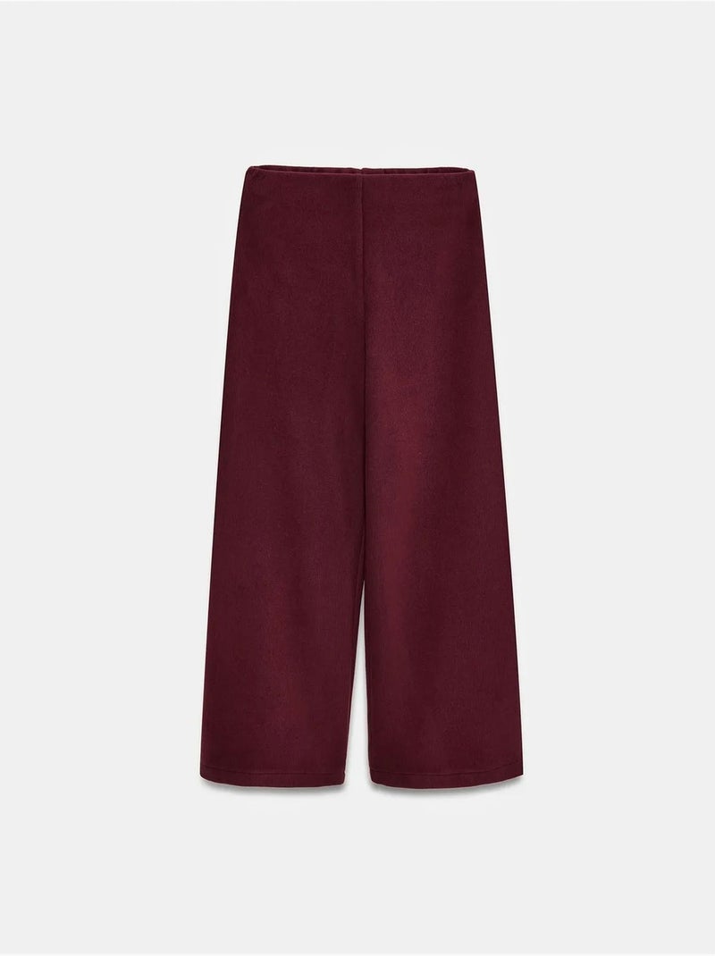 DILVIN Pantalon Femme En Maille À Taille Haute Et Jambe Large Rouge bordeaux - Kiabi
