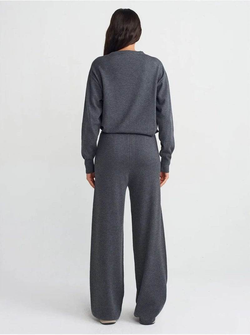 DILVIN Pantalon Femme En Maille Lurex À Jambe Large Gris Noir - Kiabi