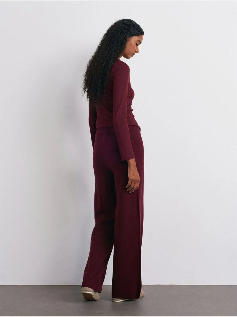 DILVIN Pantalon Femme En Maille Lurex À Jambe Large Rouge bordeaux - Kiabi