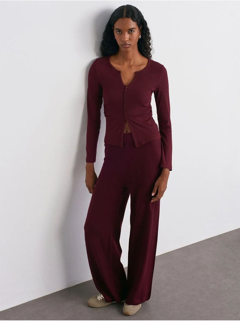 DILVIN Pantalon Femme En Maille Lurex À Jambe Large Rouge bordeaux - Kiabi