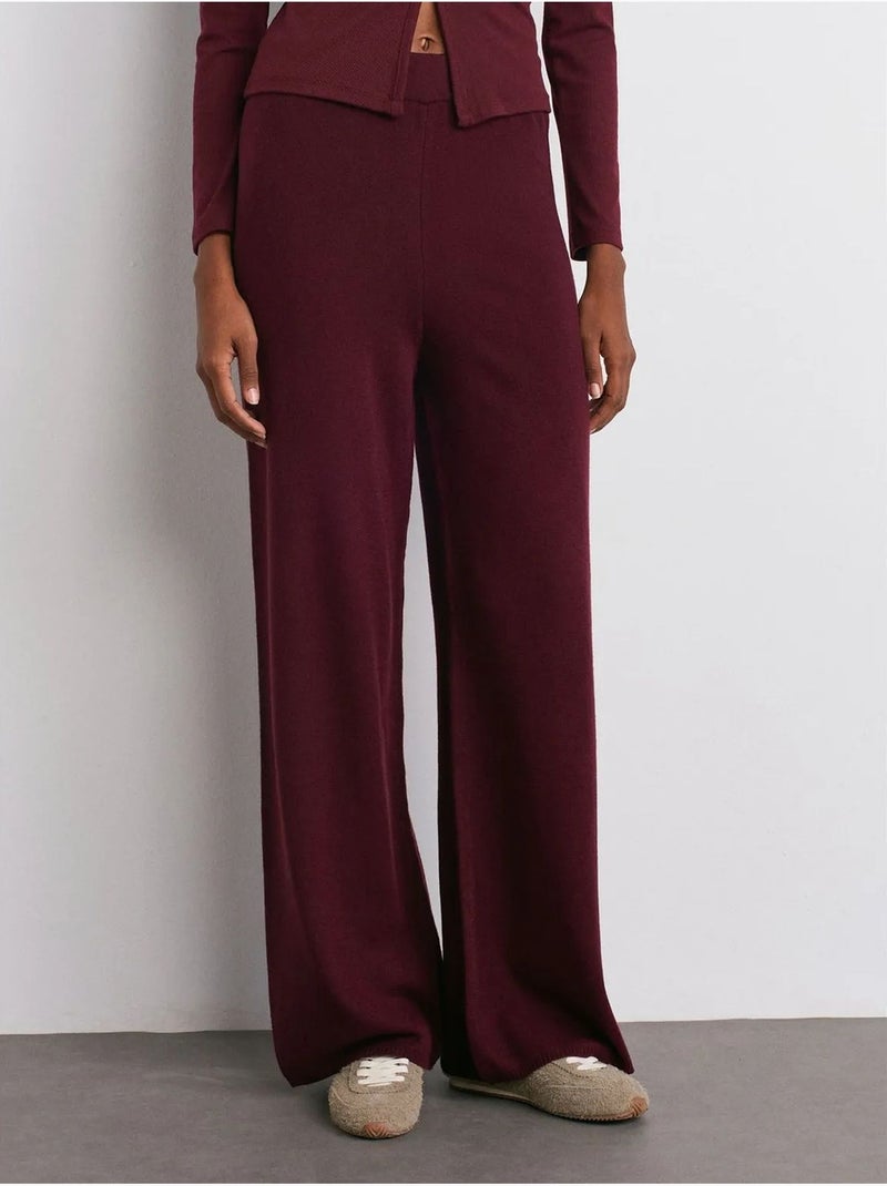 DILVIN Pantalon Femme En Maille Lurex À Jambe Large Rouge bordeaux - Kiabi