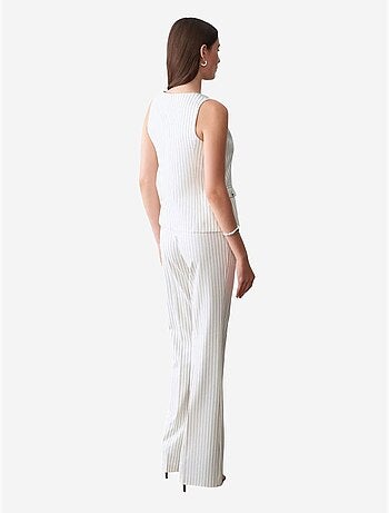 DILVIN Pantalon Femme Large À Rayures, Taille Mi-haute