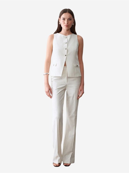 DILVIN Pantalon Femme Large À Rayures, Taille Mi-haute - Kiabi