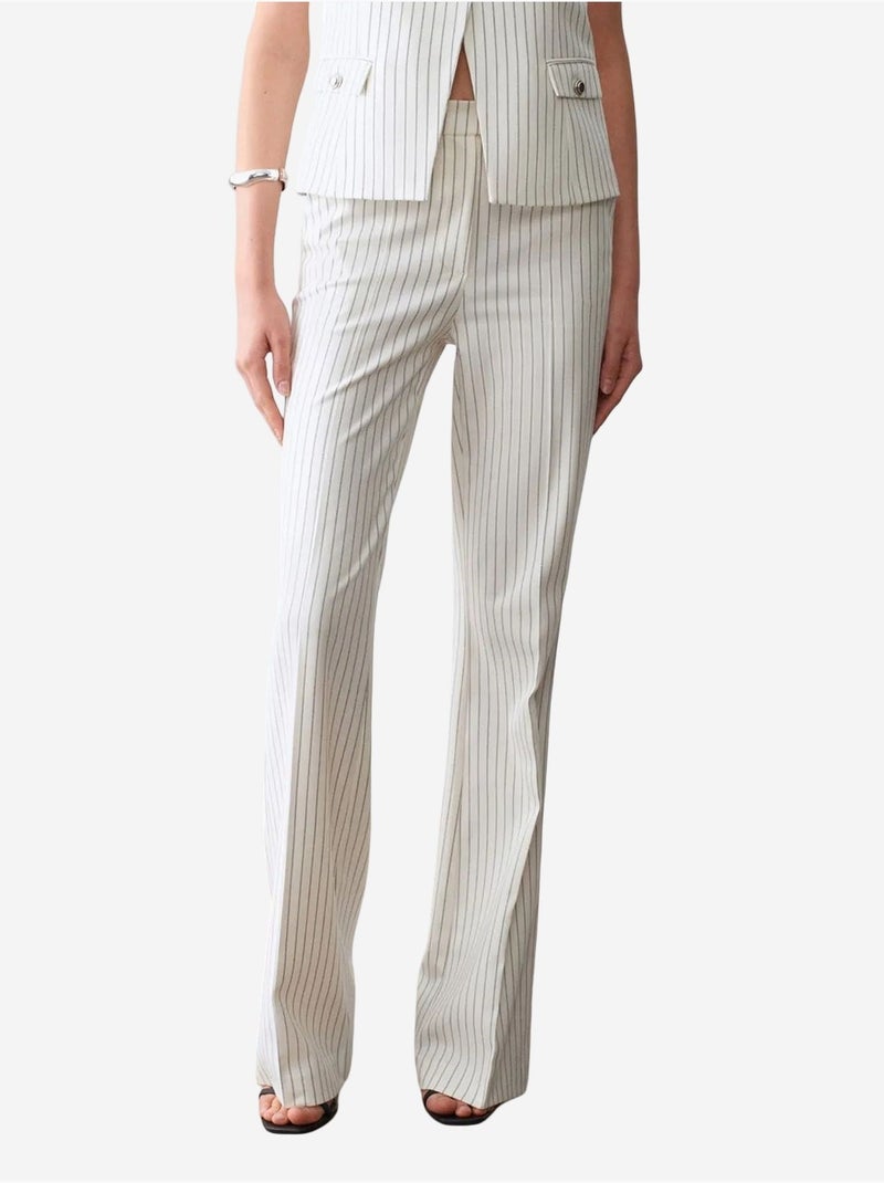 DILVIN Pantalon Femme Large À Rayures, Taille Mi-haute Blanc cassé - Kiabi