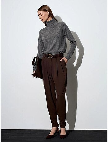 DILVIN Pantalon Femme Large À Taille Haute En Crêpe