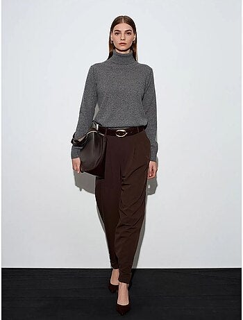 DILVIN Pantalon Femme Large À Taille Haute En Crêpe
