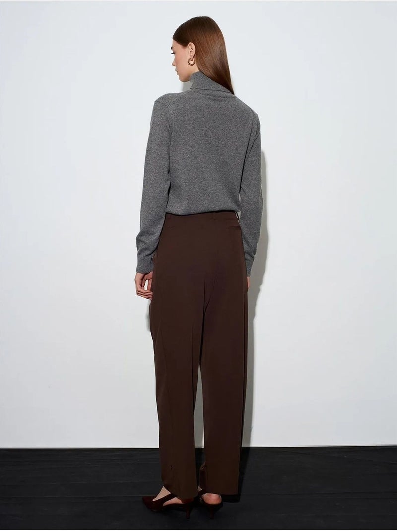 DILVIN Pantalon Femme Large À Taille Haute En Crêpe Marron chocolat - Kiabi