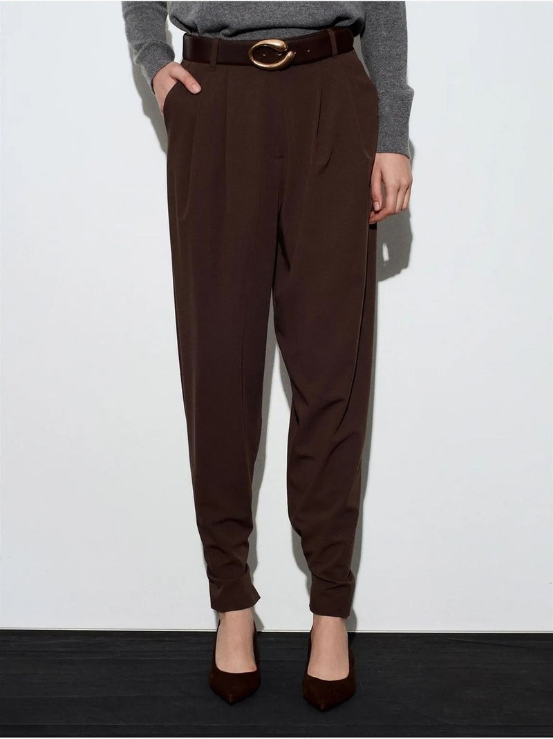 DILVIN Pantalon Femme Large À Taille Haute En Crêpe Marron chocolat - Kiabi