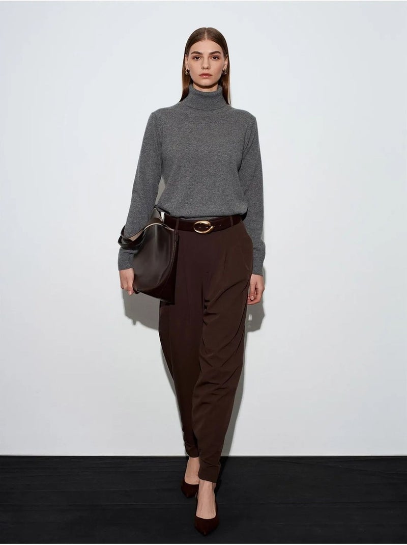 DILVIN Pantalon Femme Large À Taille Haute En Crêpe Marron chocolat - Kiabi