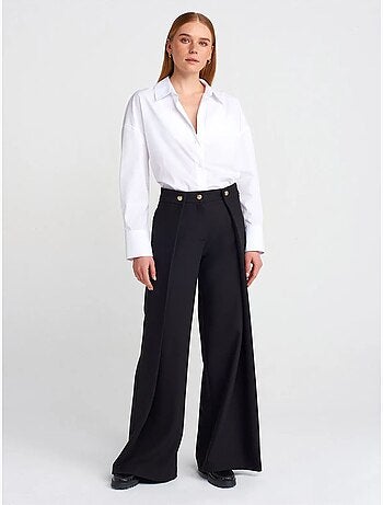 DILVIN Pantalon Femme Large À Taille Haute En Crêpe
