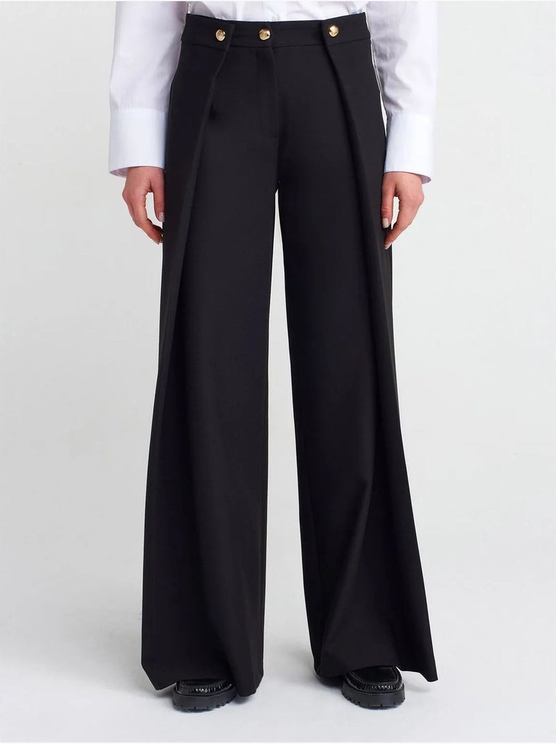 DILVIN Pantalon Femme Large À Taille Haute En Crêpe Noir - Kiabi