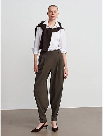 DILVIN Pantalon Femme Large À Taille Haute En Crêpe