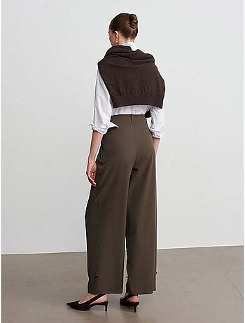 DILVIN Pantalon Femme Large À Taille Haute En Crêpe