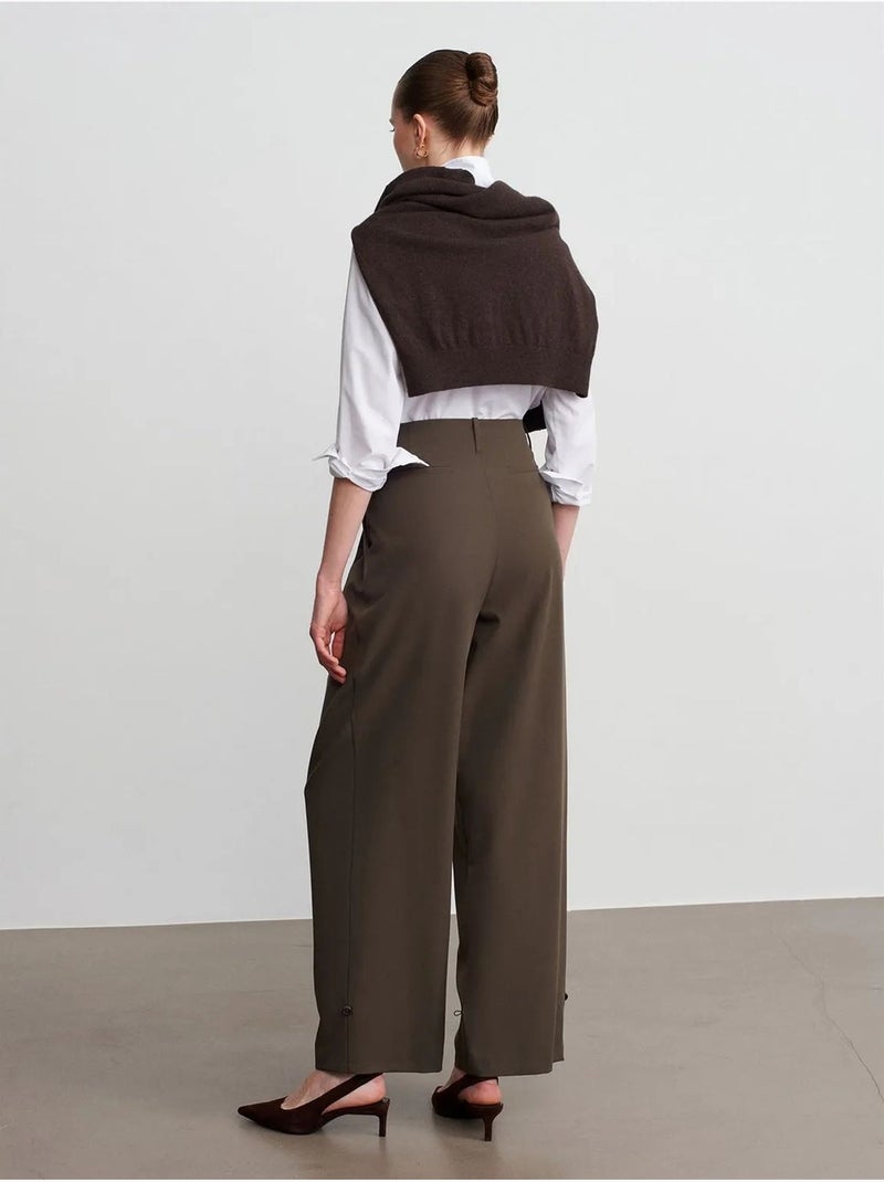 DILVIN Pantalon Femme Large À Taille Haute En Crêpe Vert kaki - Kiabi