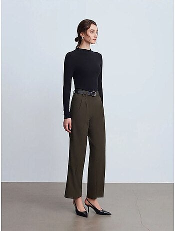 DILVIN Pantalon Femme Large En Crêpe À Plis