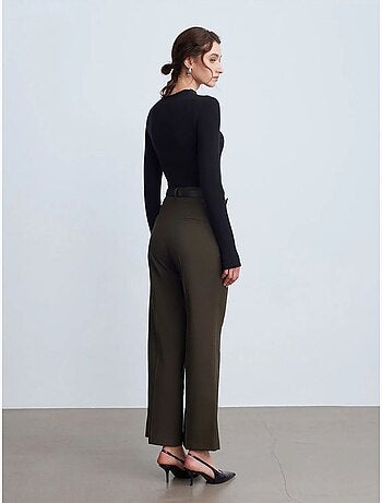 DILVIN Pantalon Femme Large En Crêpe À Plis