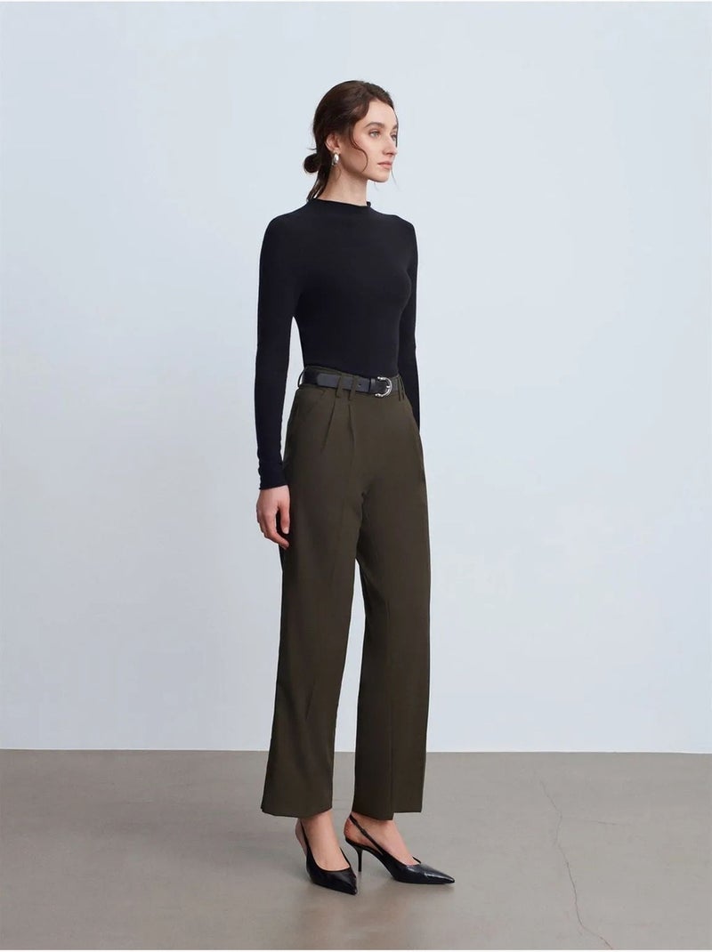DILVIN Pantalon Femme Large En Crêpe À Plis Kaki - Kiabi