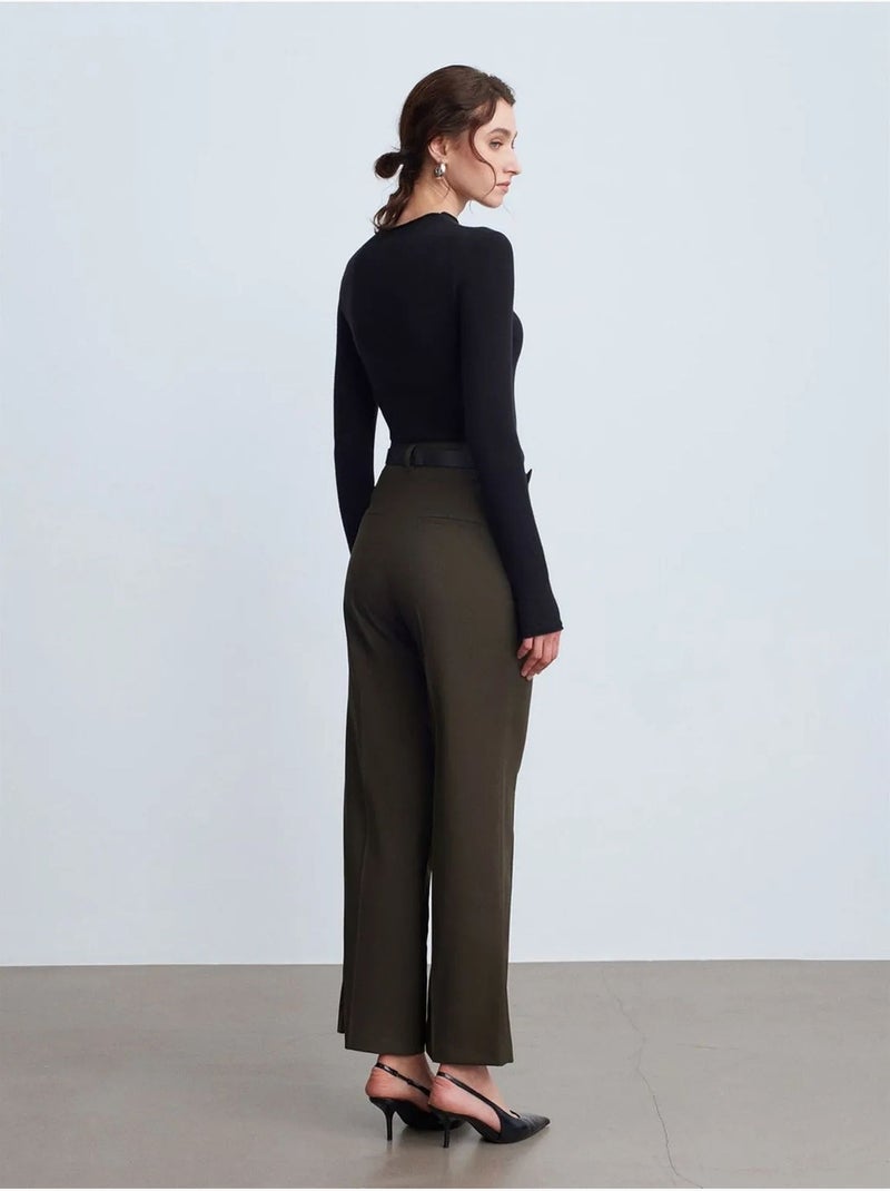DILVIN Pantalon Femme Large En Crêpe À Plis Kaki - Kiabi