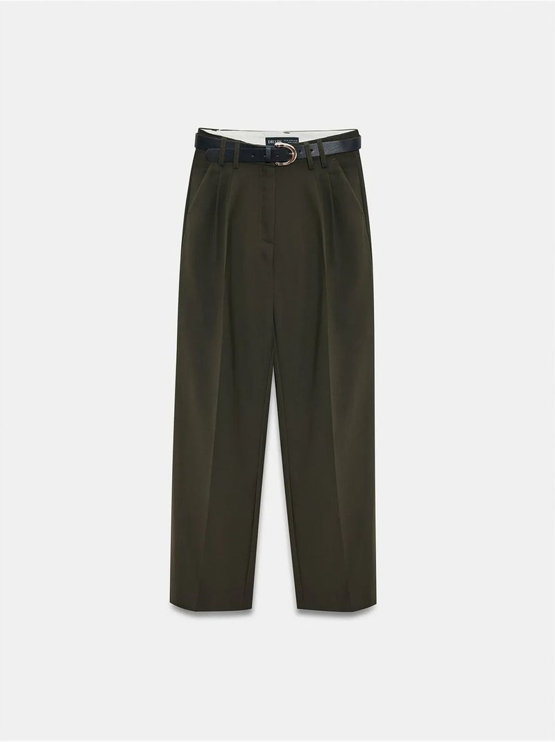 DILVIN Pantalon Femme Large En Crêpe À Plis Kaki - Kiabi