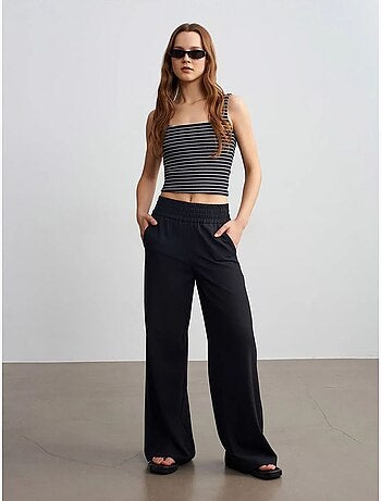 DILVIN Pantalon Femme Large En Crêpe