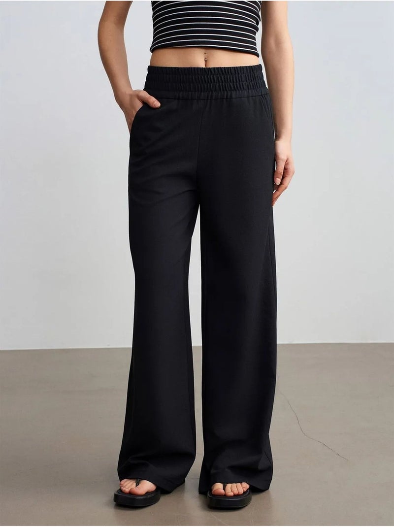 DILVIN Pantalon Femme Large En Crêpe Noir - Kiabi