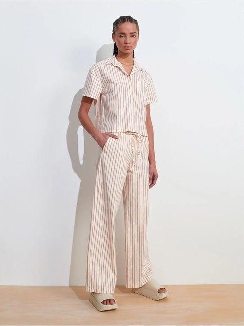 DILVIN Pantalon Femme Large En Lin À Rayures - Kiabi DILVIN Pantalon Femme Large En Lin À Rayures - Kiabi