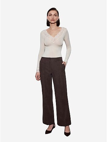DILVIN Pantalon Femme Large En Simili Cuir À Taille Haute