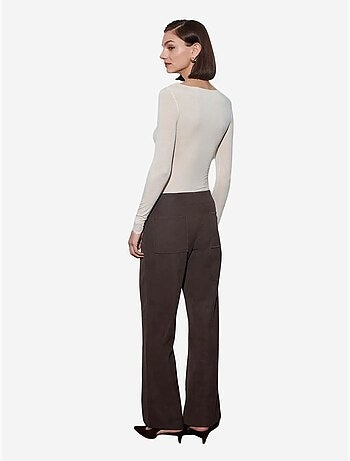 DILVIN Pantalon Femme Large En Simili Cuir À Taille Haute
