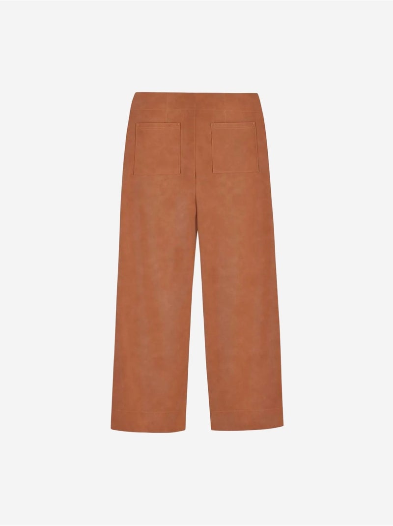 DILVIN Pantalon Femme Large En Simili Cuir À Taille Haute Marron - Kiabi