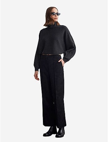 DILVIN Pantalon Femme Large En Simili Cuir À Taille Haute