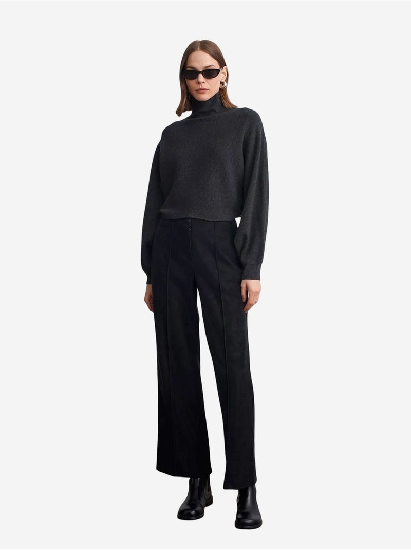 DILVIN Pantalon Femme Large En Simili Cuir À Taille Haute Noir - Kiabi