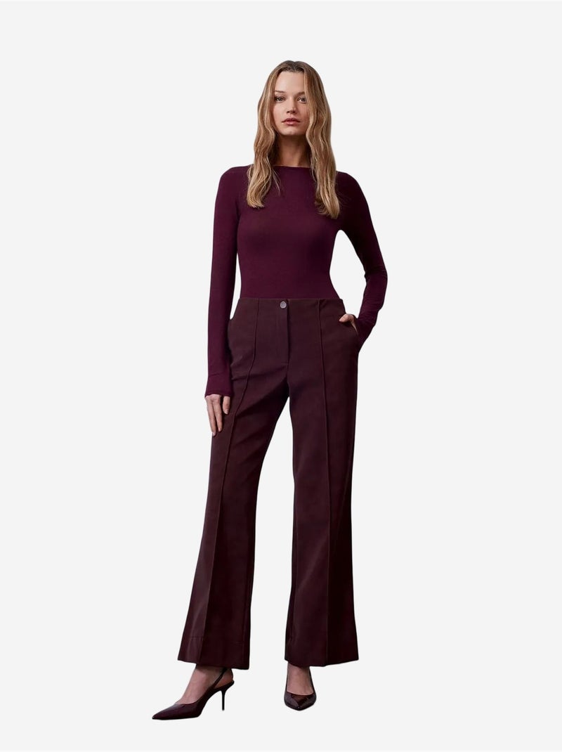 DILVIN Pantalon Femme Large En Simili Cuir À Taille Haute Rouge bordeaux - Kiabi