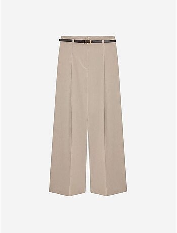 DILVIN Pantalon Femme Palazzo En Crêpe Avec Ceinture