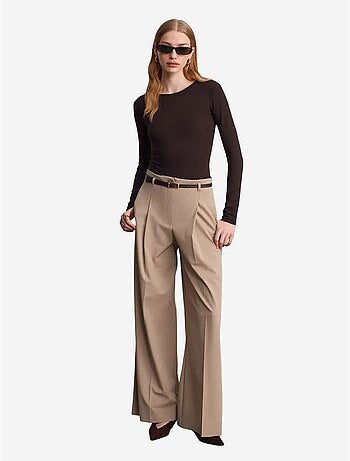 DILVIN Pantalon Femme Palazzo En Crêpe Avec Ceinture