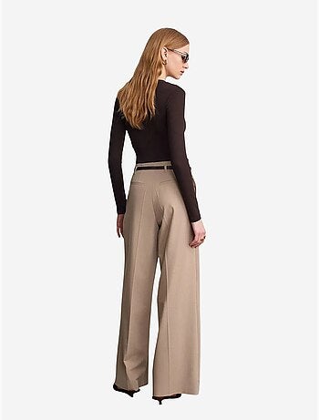 DILVIN Pantalon Femme Palazzo En Crêpe Avec Ceinture