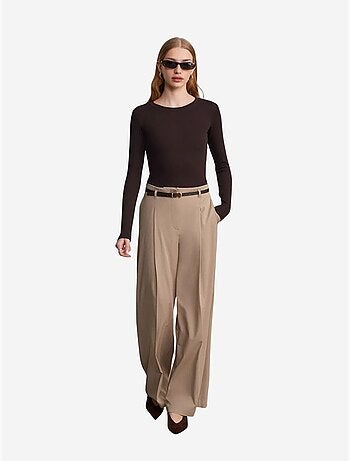 DILVIN Pantalon Femme Palazzo En Crêpe Avec Ceinture