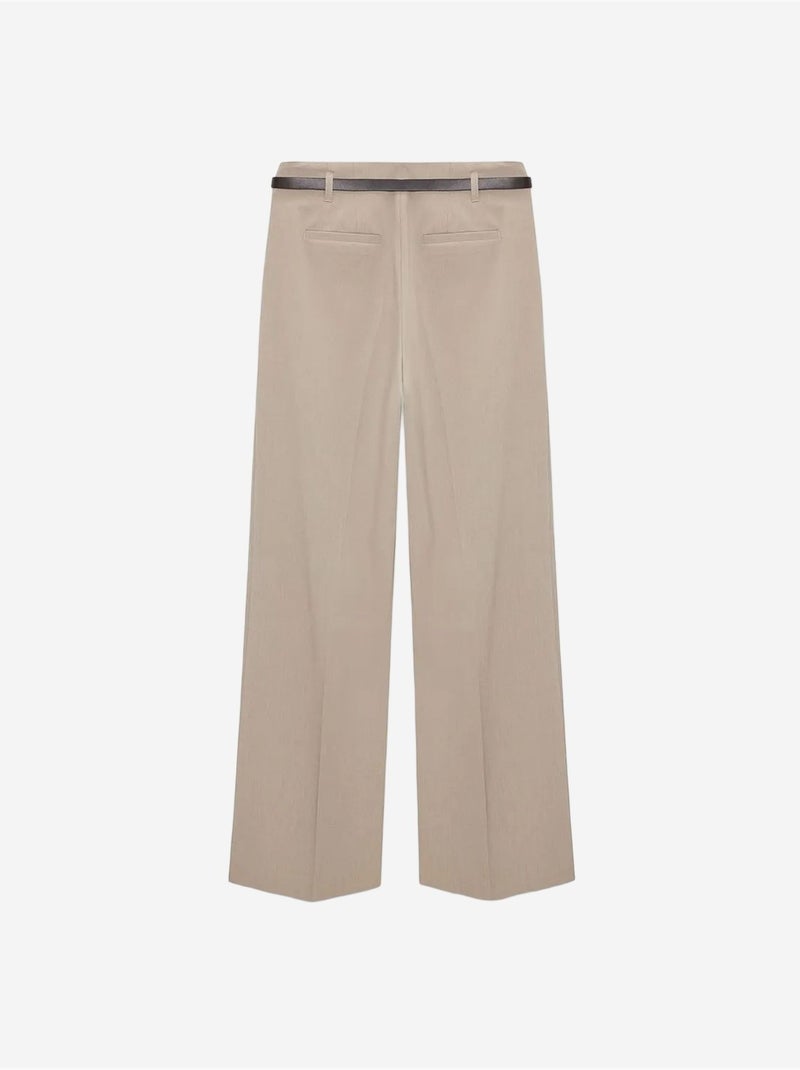 DILVIN Pantalon Femme Palazzo En Crêpe Avec Ceinture Beige - Kiabi