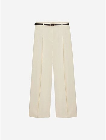 DILVIN Pantalon Femme Palazzo En Crêpe Avec Ceinture