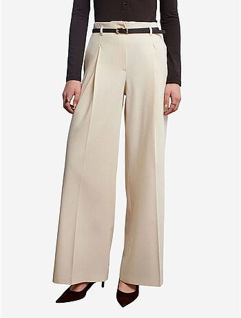DILVIN Pantalon Femme Palazzo En Crêpe Avec Ceinture