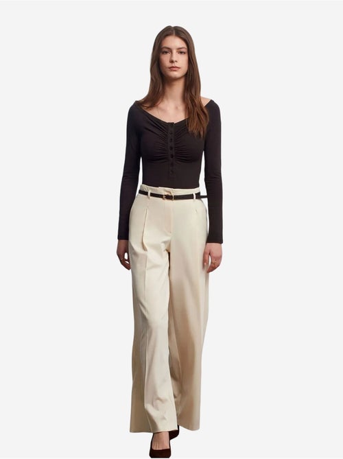 DILVIN Pantalon Femme Palazzo En Crêpe Avec Ceinture - Kiabi